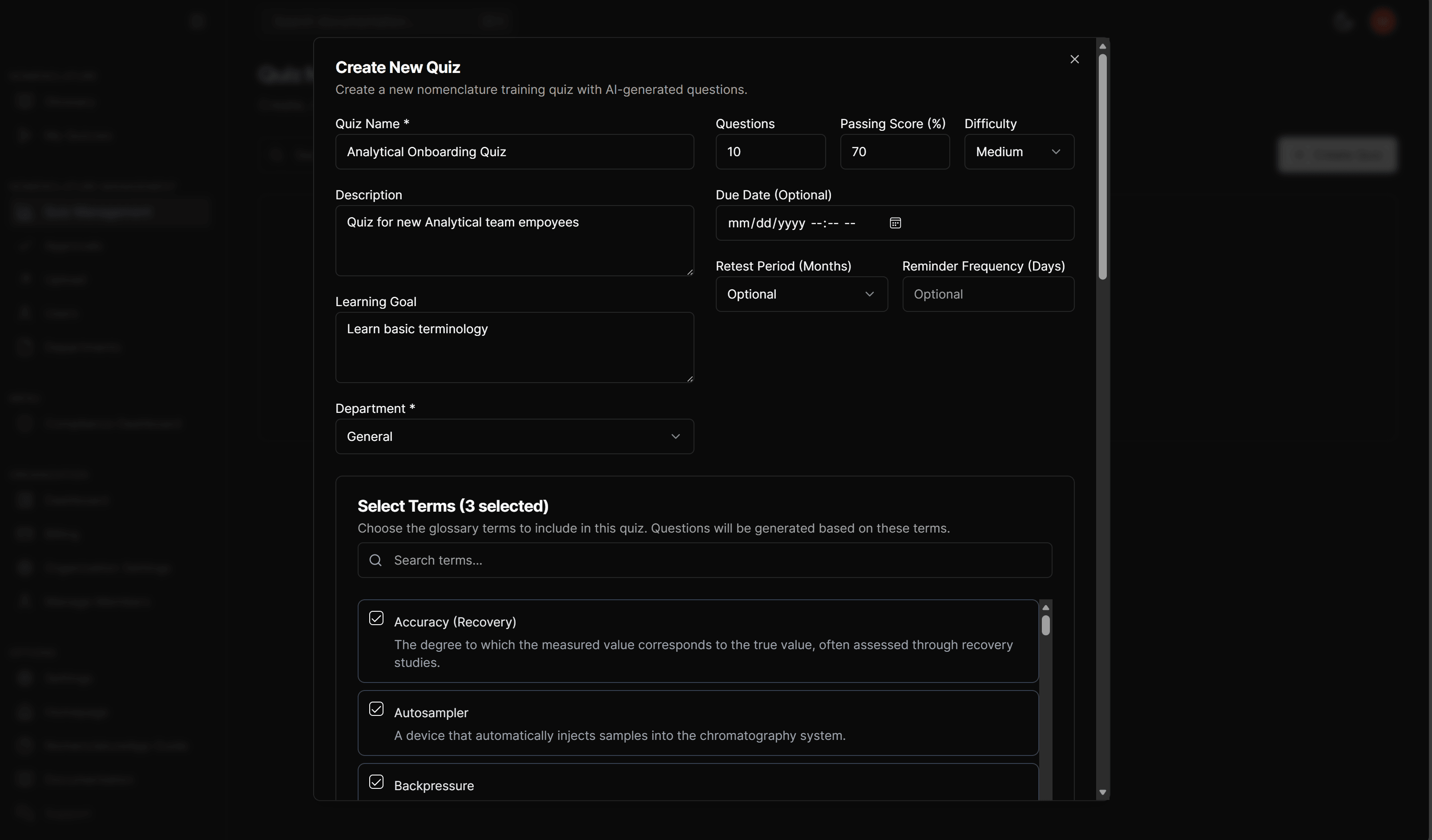 Quiz creation workflow
